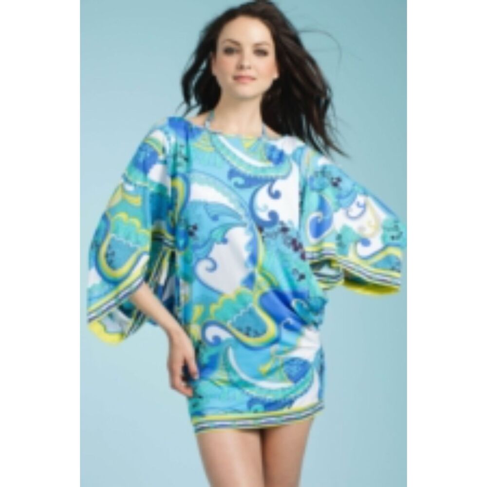 Trina Turk - Swimsuit Tunic Cover-Up Blue Paisley Print - Size Small